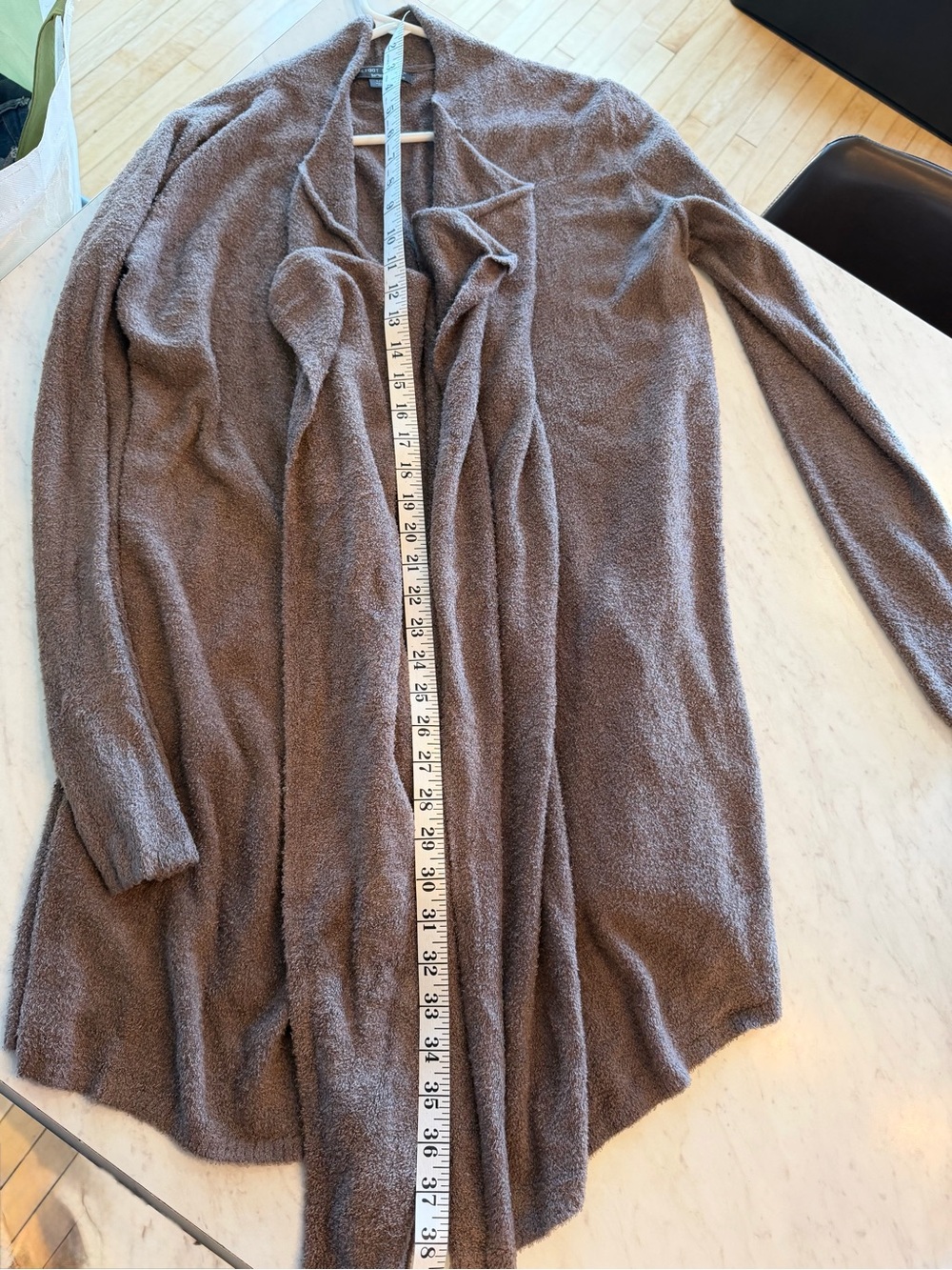 Barefoot Dreams Bamboo Chic Lite L/XLWomen's Taupe Open Hi/Lo Cardigan - Picture 3 of 5